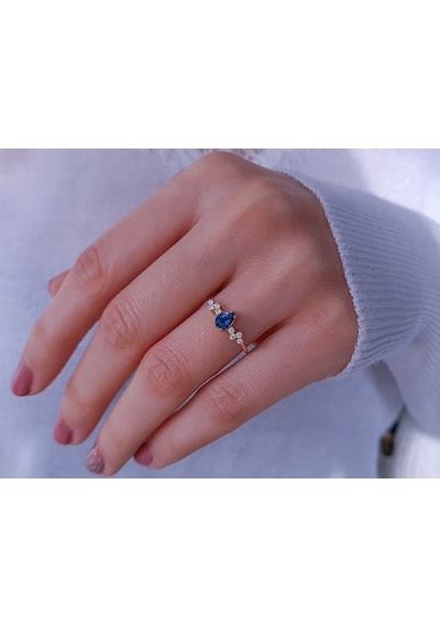 Sirius Pırlanta Ve London Blue Topaz Su Damlası Yüzük 0817R0294