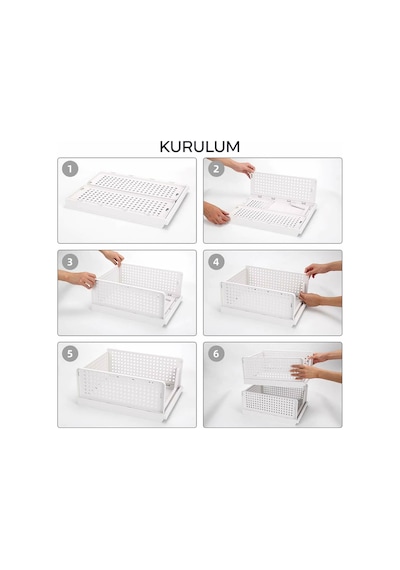 6 Adet Raylı Elbise Organizeri - Mutfak Banyo Düzenleme Depolama Üst Üste Dizilebilir Beyaz