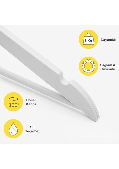 Arch 24 Adet Beyaz Ahşap Görünümlü Plastik Askı Kıyafet Elbise Gömlek Askısı 50cm