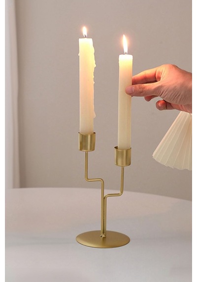 2 Li Metal Asimetrik Gold Şamdan Dekoratif Mumluk Cin993sr Gold