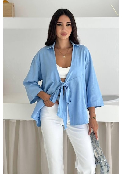 Kadın Bağlamalı Yazlık Gömlek Blue Breeze Mavi
