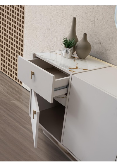 Erva Modern Dolaplı Çekmeceli Aynasız Konsol 206 47 78 Ekru