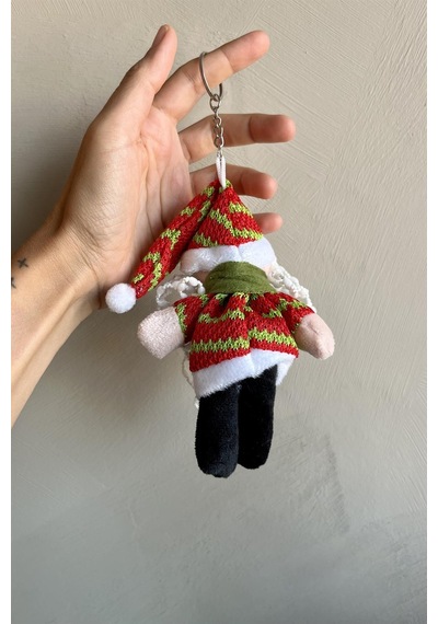 Yılbaşı Temalı Noel Baba Sevimli Peluş Model Anahtarlık , Çanta Aksesuarı Hediyelik 14 Cm