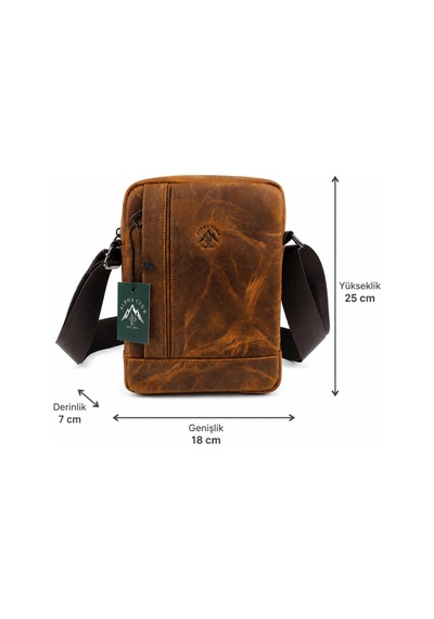 Alphaclub Bag Erkek Crazy Taba Hakiki Deri Postacı El Ve Omuz Çantası Orta Boy