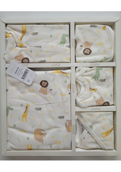 Bebitof Incibaby 10'lu Erkek Bebek Hastane Çıkışı Zürafa Desenli Beyaz