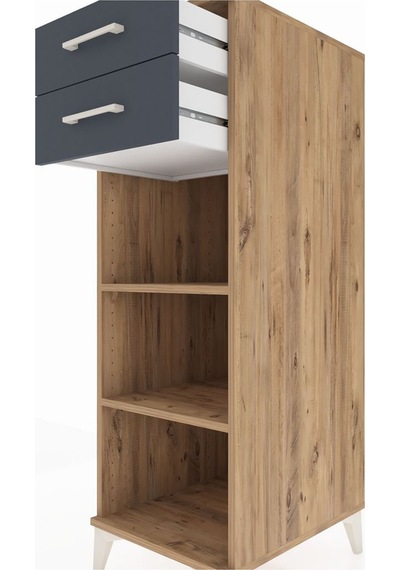 Kronos Dolap 2 Raflı 2 Çekmeceli 44x59x134 Çam-antrasit Atlas Çam