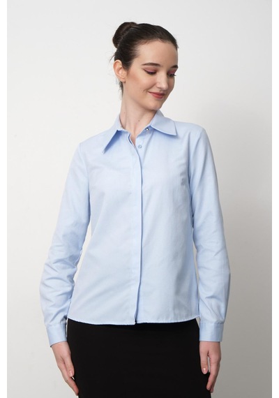 Pera Moda Kadın Slim Fit Pamuklu Ofis Gömleği Bebe Mavisi