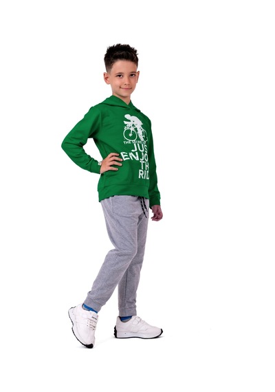 Mnk Baby & Kids Bisiklet Baskılı Kapşonlu Çocuk Eşofman Mnk0615 YESIL