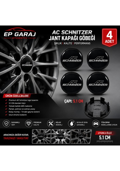 Üniversal Ac Schnitzer Jant Kapağı Göbeği 5.1 Cm 4 Lü Set