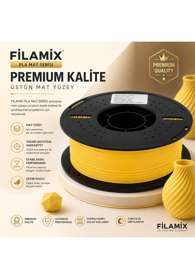 Filamix Pla Mat Sarı Filament 1.75mm 1kg Mat Yüzey Kalitesi