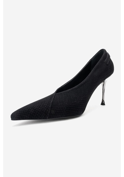 Luvishoes Polly Siyah Desenli Tokalı Kadın Topuklu Ayakkabı Siyah