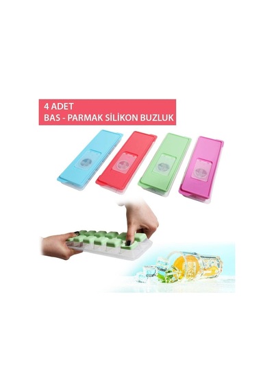 Yapışmaz Silikon Bas Çıkar Buzluk Küp Şekilli Buz Kalıbı 4 Adet Renkli Silikon Diğer