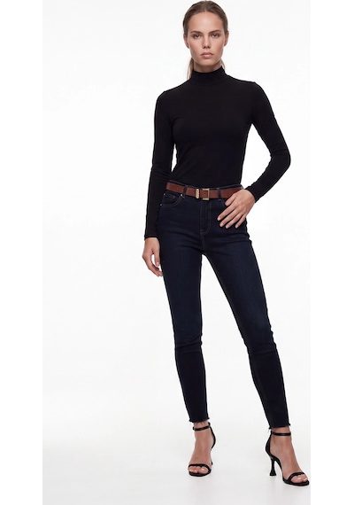 CEMO Kadın Yüksek Bel Skinny Fit Jean Pantolon Koyu Mavi