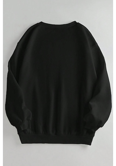 Uyguntarz Unisex Kafadar Ayılar Baskılı Bisiklet Yaka Sweatshirt Siyah-1