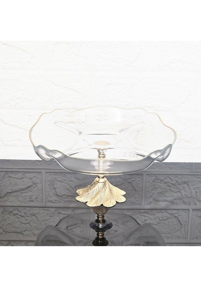 Küçük Bölmeli Servis Tabağı Döküm Semerkand Gold Ayaklı & Sunumluk & Kahvaltılık & Çerezlik 25 Cm Beyaz