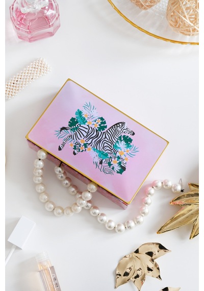 Premium Zebra Desenli Pembe Dekoratif Organizer Kutu Takı, Makyaj, Dikiş Ve Aksesuar Saklama Kutusu 160x102x50 Mm