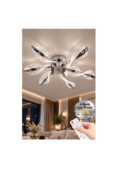 Mars Model Gümüş Kumandalı 6"lı Ledli 3 Renk Modu Kristal Salon Mutfak Yatak Çocuk Odası Avize