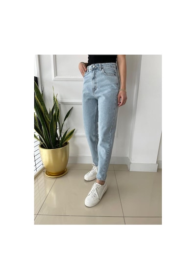 Woddi Lamina Mavi Kar Yıkama Yüksek Bel Mom Jeans Boyfriend 1 Beden Büyük Alınız Taş1