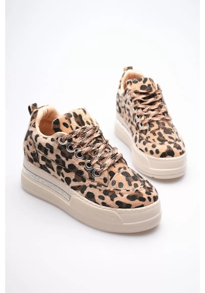 Trendella Kadın Leopar Desenli Gizli Topuklu Sneaker Tr04ms01e Beyaz