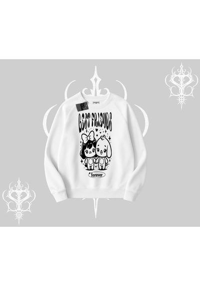 Biskilet Sweatshirt Best Friends Forever Baskılı Sevimli Tasarım Beyaz