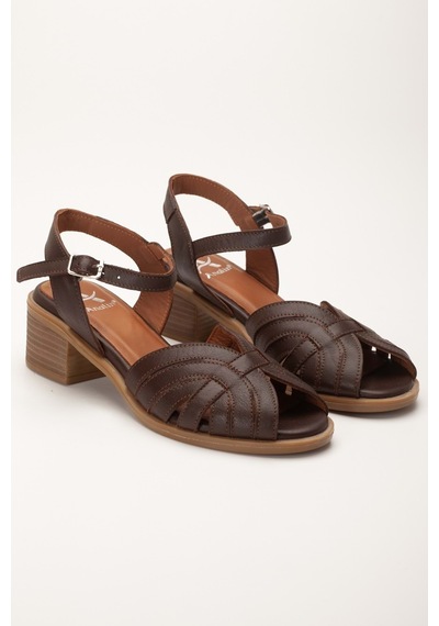 Analin Shoes Kadın Hakiki Deri Bilekten Bağlı Sandalet - Kahve