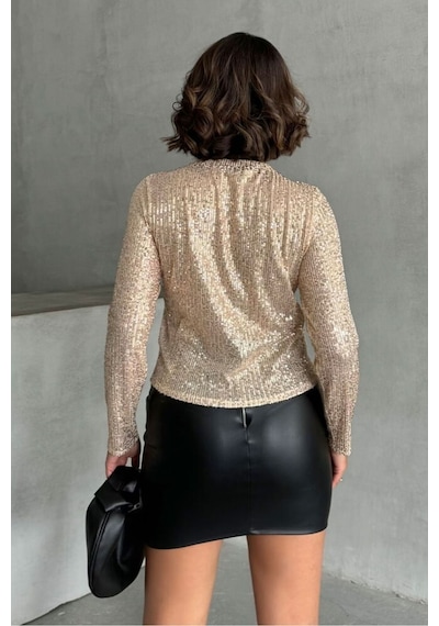 Verymoda Pullu Bluz F1866 Gold Taş