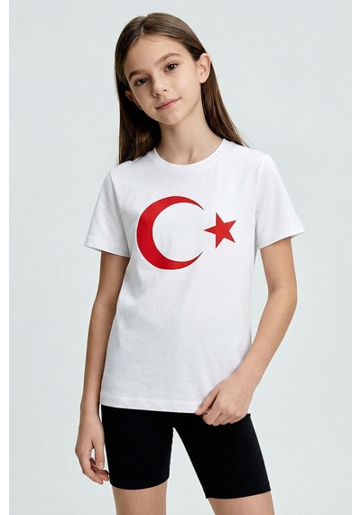 Tommy Life Beyaz Ay Yıldız Baskılı Unisex T-shirt - 11333