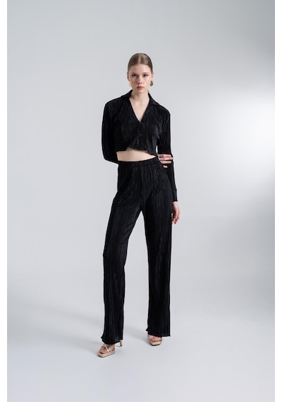 Holly Lolly Crop Model Düğme Kapamalı Comfy Crop Gömlek Siyah