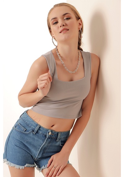 Bigdart 0435 Fitilli Crop Bluz - Gri 001