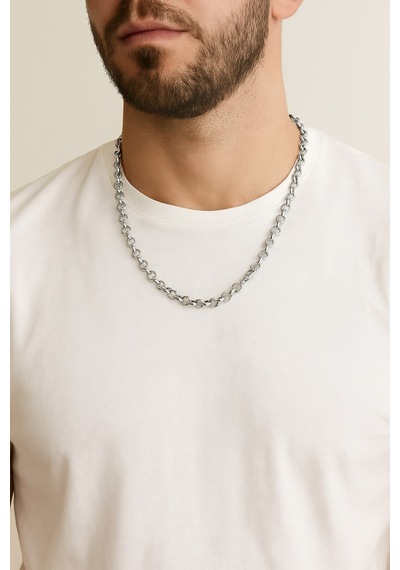 Gümüş Renk Doc Model Zincir 55 Cm. Unisex Çelik Kolye - 3344 Çok Renkli
