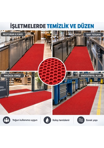 Hortumtech Bal Petek Paspas Kaydırmaz Pvc Islak Zemin Duş Havuz Su Tahliyesi 4 Mm - Kırmızı 90 X 1000 Cm
