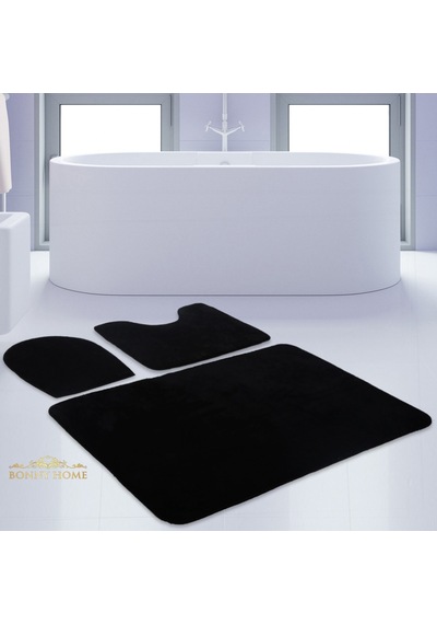 Unicolor Düz Siyah 3Lü Banyo Paspası Seti Kaymaz Klozet Takımı Siyah
