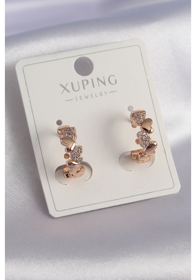Gold Renk Zirkon Taşlı Kalp Model Xuping Kadın Küpe Çok Renkli