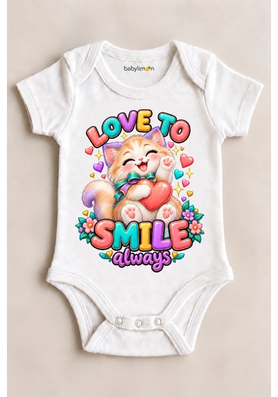 Babylimon Love To Smıle Always Beyaz Kısa Kollu Çıtçıtlı Bebek Zıbını Beyaz - 930083968 Beyaz