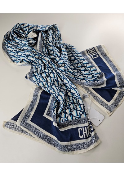 Miorel Scarfs Yeni Sezon Harf Desen Cd Vual İpek Şal Fular Silk Scarfs Shawl Hijab Lacivert