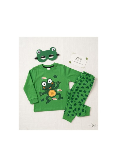 Deniva Kids Erkek Çocuk Yeşil Kurbağa Baskılı Uzun Kollu Pijama Takımı Ve Uyku Maskesi Seti Deniva Kids Erkek Çocuk Yeşil Kurbağa Baskılı Uzun Kollu Pijama Takımı Ve Uyku Maskesi Seti