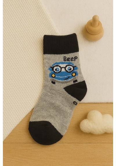 Esila Kids Çocuk Çorap Sevimli Desenli Pamuklu Siyah