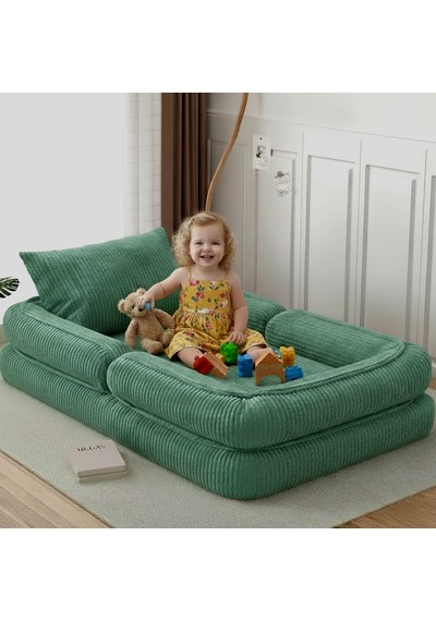 Trend Fitilli Kadife Modüler Çocuk Oyun Minderi ve Yatağı Tamamen Sünger 90 x 150 CM Yeşil