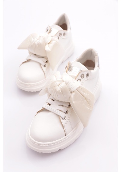 Dgn Es853 Kadin Kalin Taban Fiyonklu Sneakers Ayakkabi ES853-2007-R0198 Beyaz
