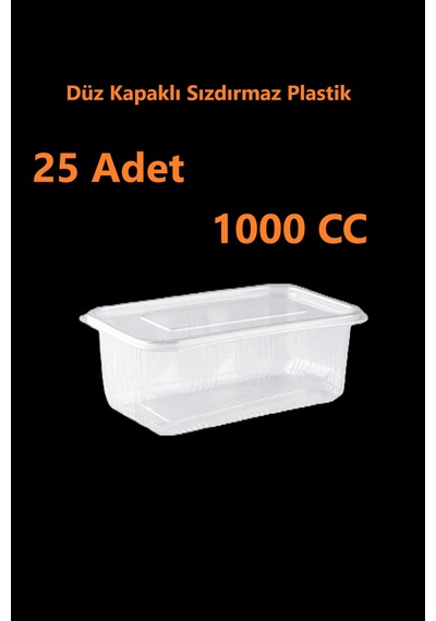 Sızdırmaz Düz Kapaklı Şeffaf Plastik Kap 1000 Cc Kapasiteli, 25 Adet, Gıda Saklama Ve Servis Kabı Şeffaf Gri