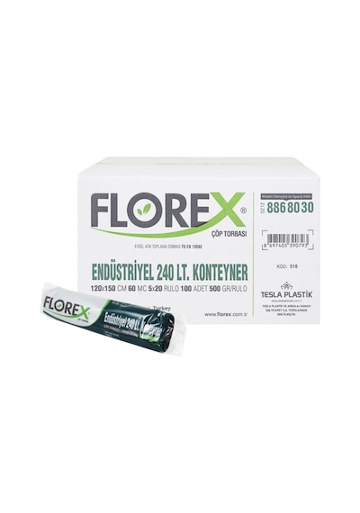 Florex 240 Lt Endüstriyel Konteyner Çöp Torbası Çöp Poşeti 120X150 Cm 1 Koli 20 Rulo 100 Adet Ayni