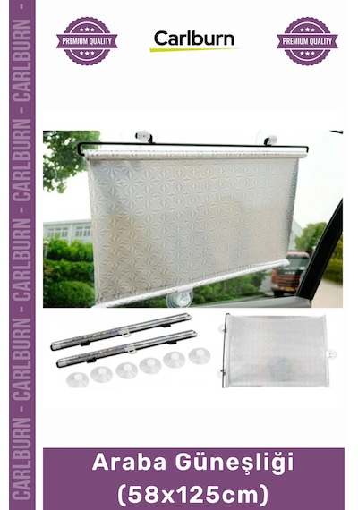 Otogüneşlik Makaralı Otomatik Yan Cam Arka Cam Güneş Koruyucu Pratik Siyah Araba Güneşliği 58x125cm