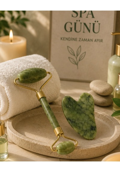 Buğz Jade Stone Yüz Bakım Seti Gua Sha Ve Roller Masaj Taşı