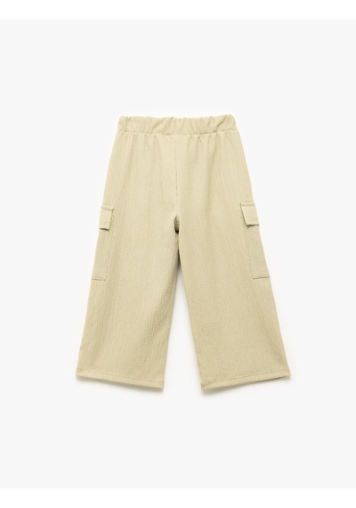 Koton Bürümcük Kumaş Beli Lastikli Geniş Paça Kargo Pantolon Yeşil 5smg40063ak Yeşil