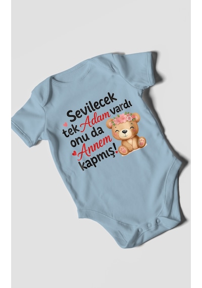 Morivokids Anneye Özel Kısa Kollu Bebek Body %100 Pamuk Zbn271-kk Bebe Mavisi