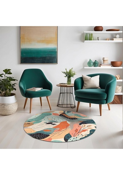 Salem Kadife Kaymaz Pamuk Tabanlı Yıkanabilir Yuvarlak Salon Halısı 100x100 Açık Beyaz