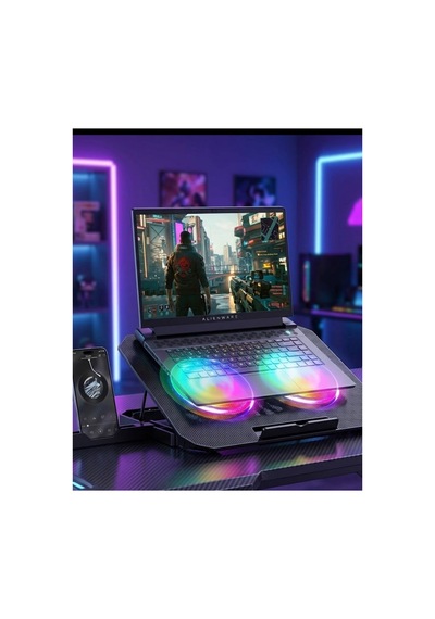 Rgb Işıklı Laptop Soğutucu Stand Çift Fanlı Sessiz Çalışan Ayarlanabilir Renkli