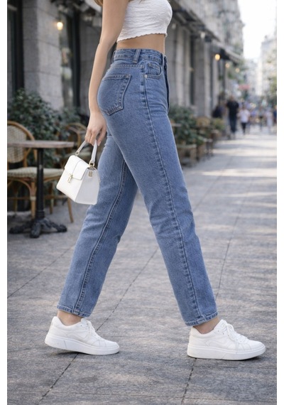 Cedy Denim Kadın Yüksek Bel Soho Boyfriend Jean C599 Mavi