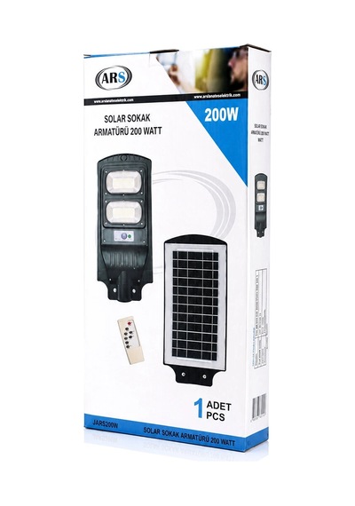 200w - 6500k Solar - Güneş Enerjili Sokak Lambası - Armatür Sensörlü Bahçe-balkon-sokak Ars-348965 Bx40