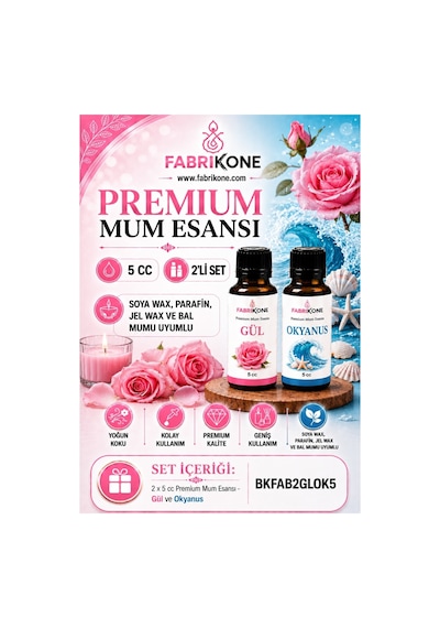 Premium Mum Esansı 5 Cc 2'li Set - Gül, Okyanus - Soya Wax, Parafin, Jel Wax Ve Bal Mumu Uyumlu Bkfab2glok5 Karışık